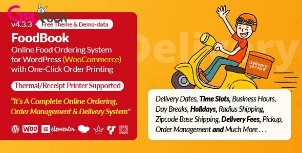 FoodBook Online Food Ordering & Delivery System for WordPress with One-Click Order Printing